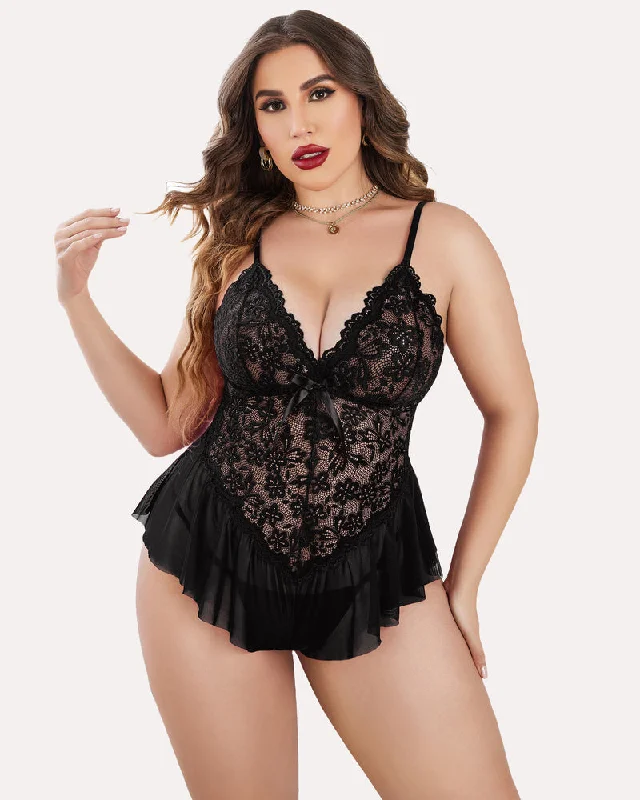 Plus Size Bodysuit Lace Teddy One Piece