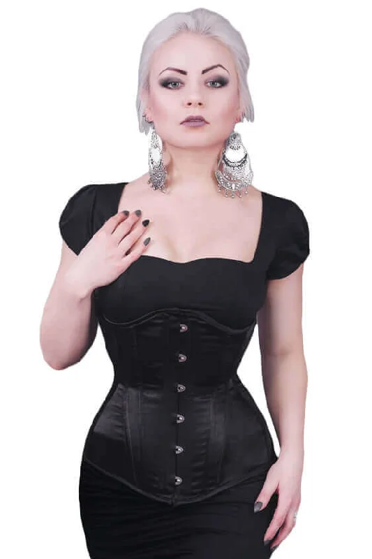 Black Satin Long Steel Boned Corset