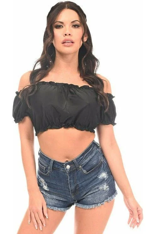 Black Short Sleeve Peasant Top