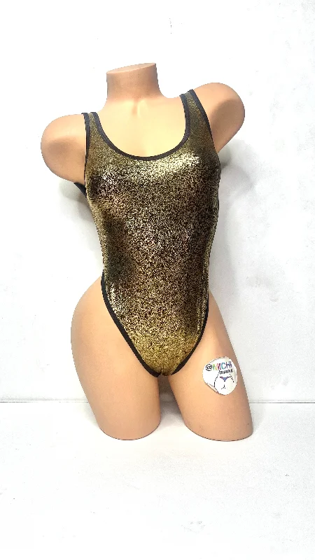 Holgraphic Gold with Black Trim 1 Piece Bodysuit Size SMALL