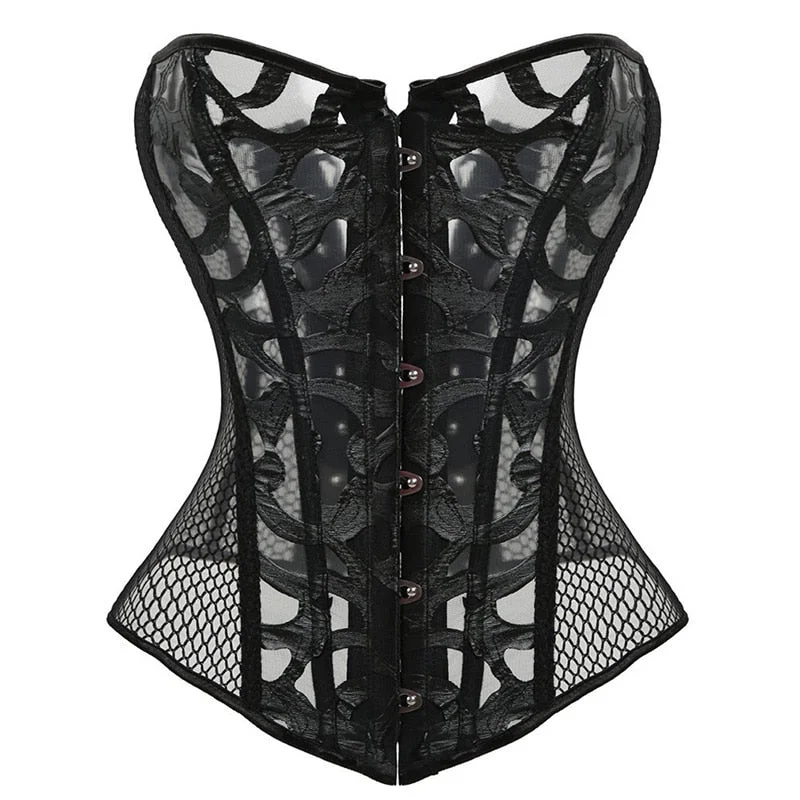 Lace Corset Sexy Bustier Mesh Corselet Summer Underwear Clothing Black White Lingerie G-string Slimming Party Outfits S-2XL