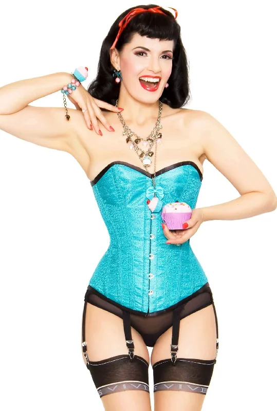 Playgirl Steel Boned Jacquard Floral Corset In Turquoise