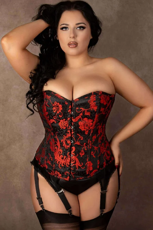 Plus Size Maeve Black And Red Floral Overbust Corset