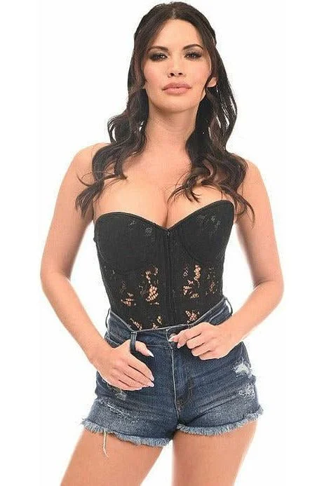 Top Drawer Black Underwire Sheer Lace Steel Boned Corset