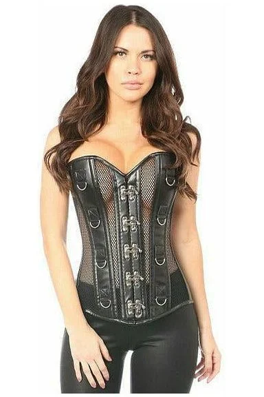 Top Drawer Faux Leather & Fishnet Steel Boned Corset