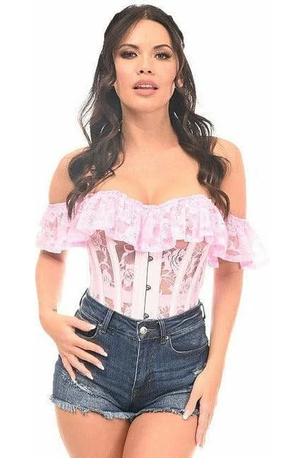 Top Drawer Lt Pink Sheer Lace Steel Boned Corset