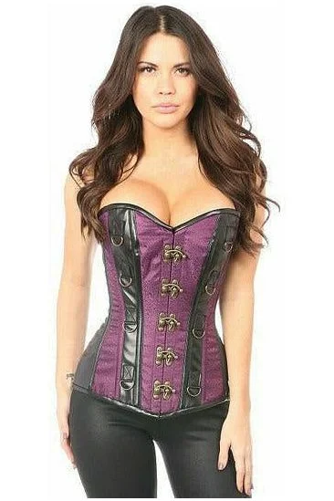 Top Drawer Plum Brocade & Faux Leather Steel Boned Corset