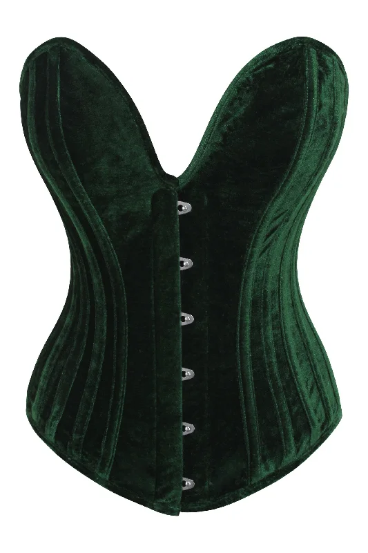 Zelthe Green Velvet Overbust Corset With Plunge Neckline