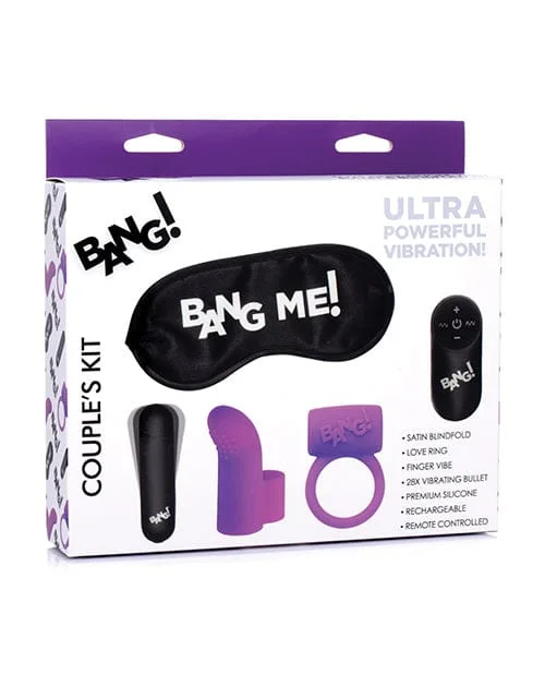 Bang! Couple's Kit With Remote Control Bullet, Blindfold, Cock Ring & Finger Vibe - Purple