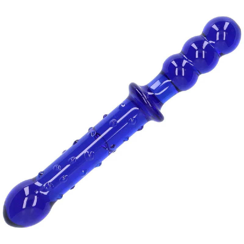 Blue Textured Dual-Ended Glass Dildo