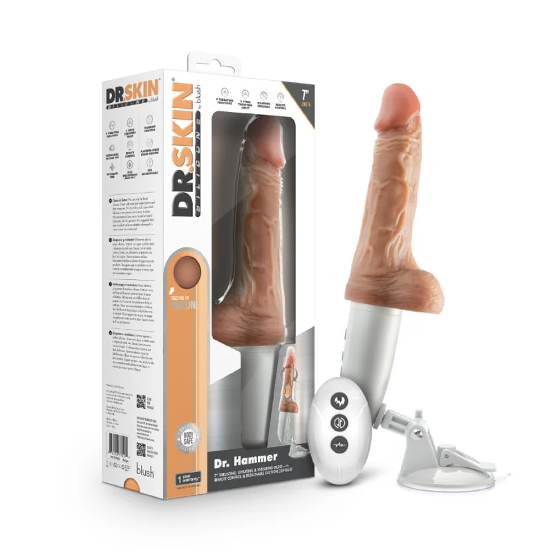 Dr. Skin -Dr. Hammer Rechargeable Thrusting Dildo with Handle and Remote Control 7in