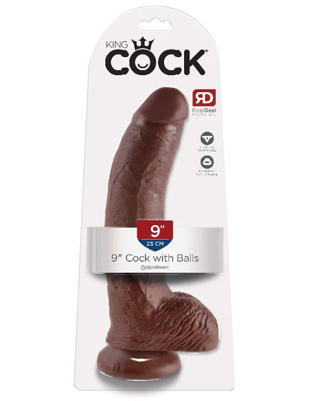 King Cock 9 inches with Balls Brown Dildo Real Deal RD