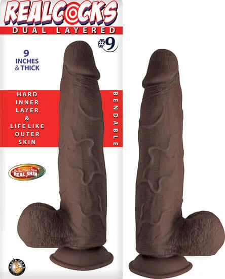 Real Cocks Dual Layered #9 Dark Realistic Dildo - Lifelike Sensations and Bendable Design!