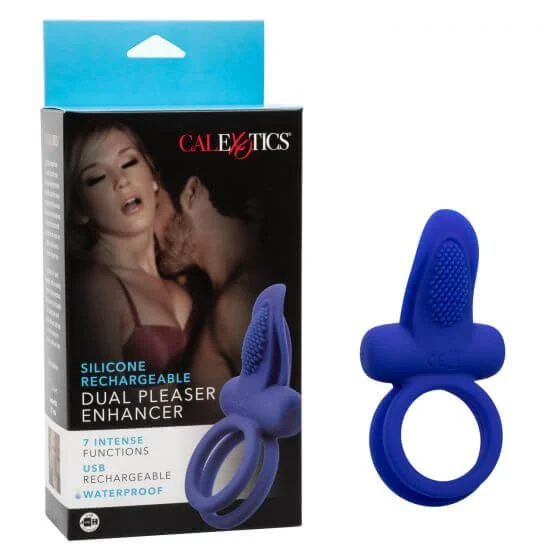 Silicone Rechargeable Dual Pleaser Vibrating Cock Ring