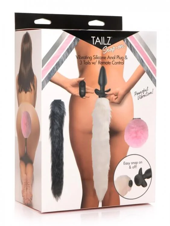 Tailz Snap On Vibrating Anal Plug and 3 Tails with Remote Control