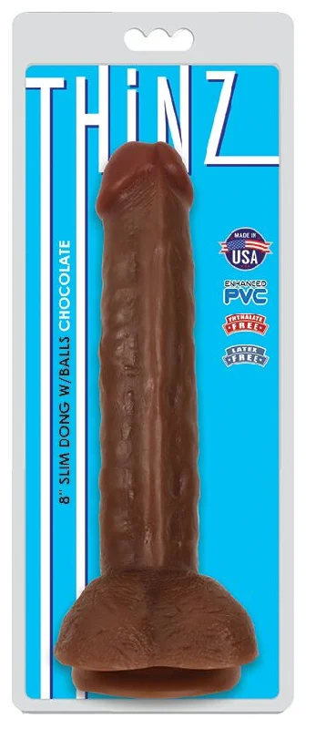 Thinz 8-Inch Slim Dong with Balls - Realistic Chocolate Brown Dildo