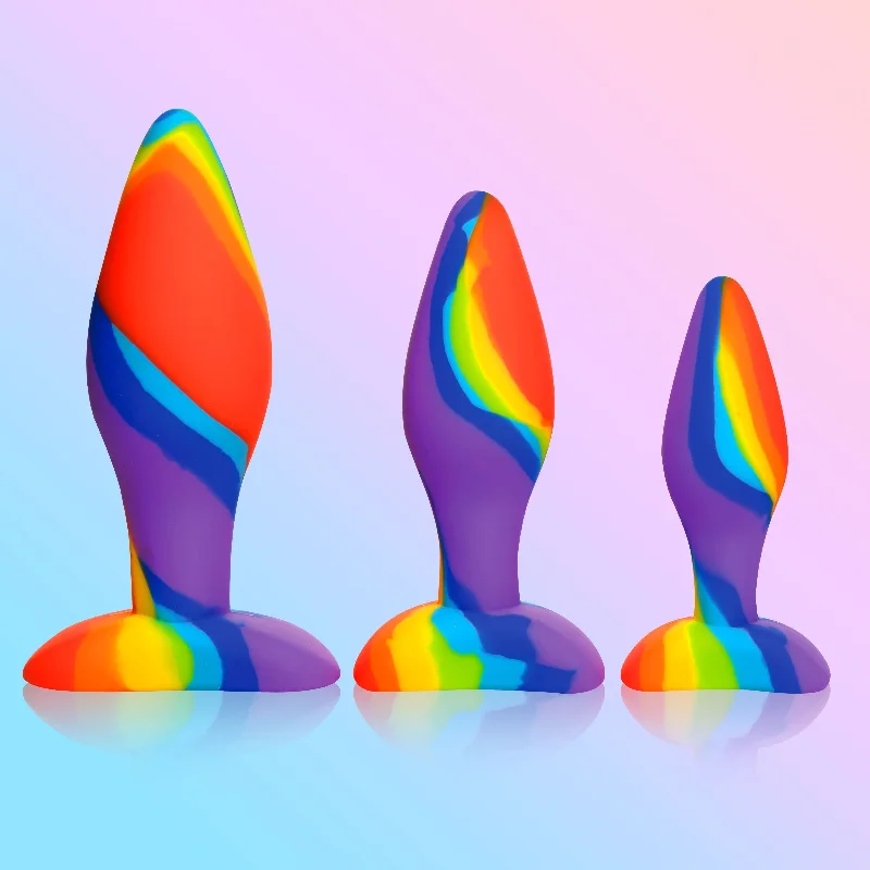 3pc Rainbow Silicone Butt Plug Set