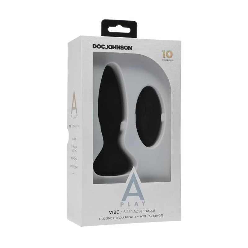 A Play Rechargeable Silicone Adventurous Anal Plug w/Remote - Black