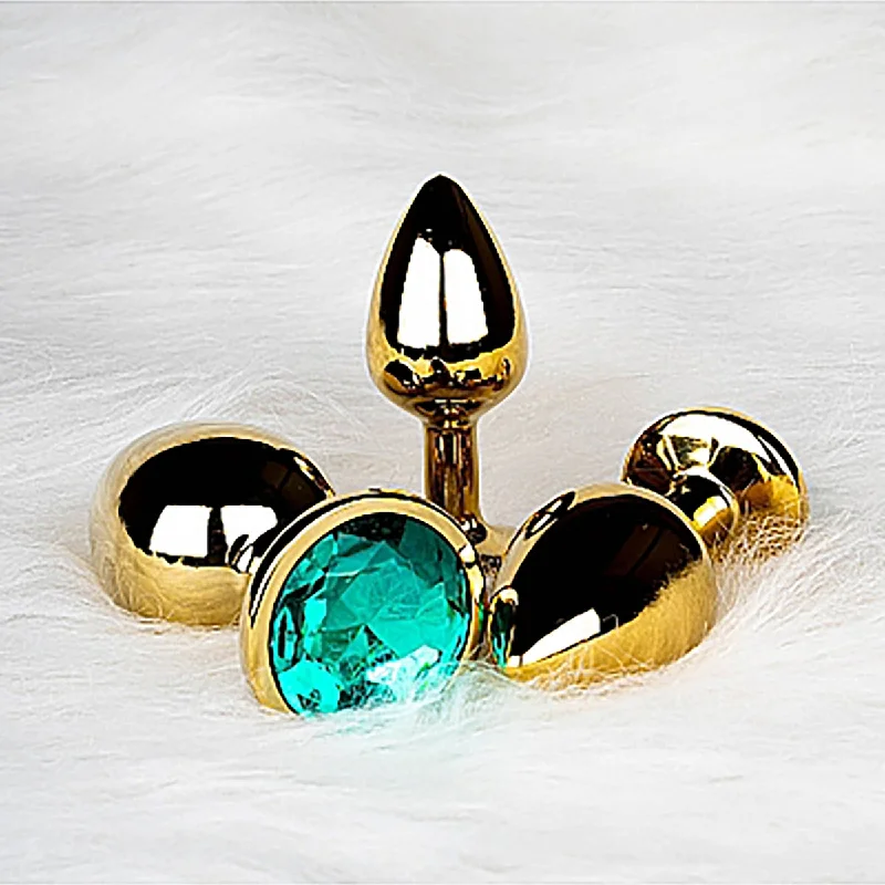 Shots Ouch! Round Gem Butt Plug Medium - Gold/Emerald Green