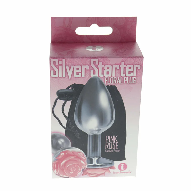 The 9"s The Silver Starter Rose Floral Stinless Steel Butt Plug Pink