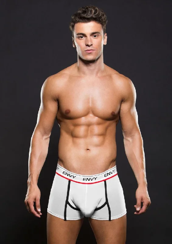 Envy E038-WHT Low-Rise Mesh Trunk w Logo Elastic - M/L - White