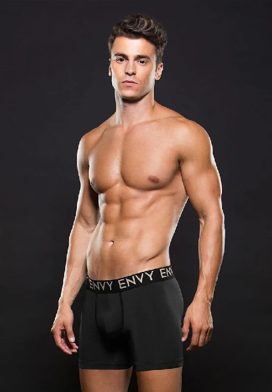 Envy E045-BLK Micro Low Rise Elastic Boxer w Logo - M/L - Black