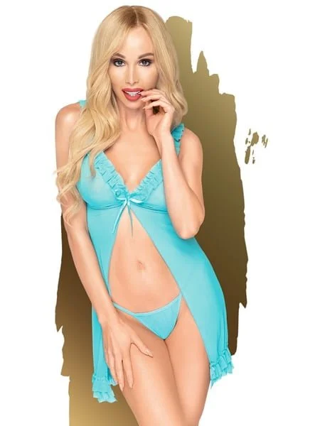 Penthouse After Sunset 2pc Ruffle Babydoll with Thong - L/XL - Blue