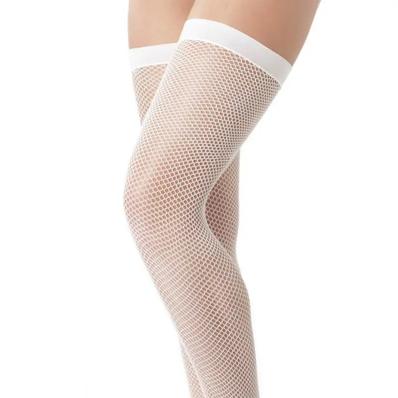 Rimba Stretchy Sexy White Fine Thigh-high Fishnet Stockings